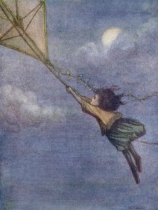 ピーターがウェンディをくくりつけた凧（カラーリトグラフ） 作： Flora White