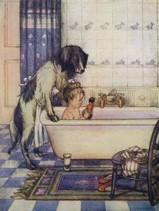 若いダーリンの一人を入浴させるナナ（カラーリトグラフ） 作： Flora White
