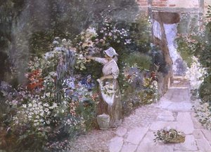 花を摘む（水彩・紙） 作： Florence Agnes Mackay