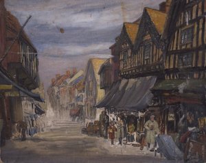ブッチャーズ ロウ、コベントリー、1930 年頃（船上に置かれたキャンバスに油彩） 作： Florence Weston
