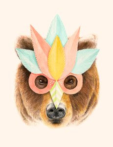 紙のマスクをした熊 作： Florent Bodart
