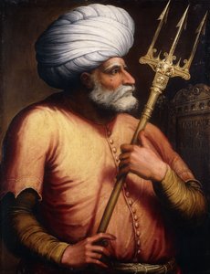 トライデントを抱いたハイルエルディンバルバロッサのハーフレングスの肖像、1580年頃
