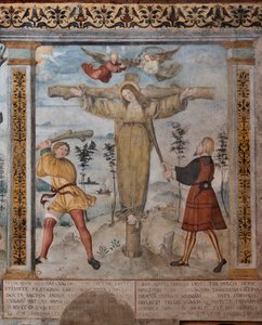 聖ジュリアの磔刑の詳細、聖ジュリアとキリストの物語のフレスコ画 作： Floriano (and workshop) Ferramola