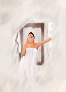 タオルを巻いた自撮りショット