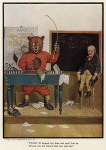 テディ-Bは机をたたいて、彼はその日学校を経営していて、 作： Floyd V. Campbell