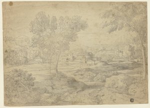 建物のあるイタリア風の風景 作： Follower of Nicolas Poussin