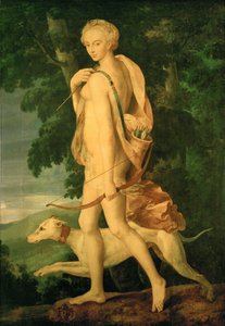 Diane chasseresse - ダイアナ・ハンティング。ディアナとはディアーヌ・ド・ポワチエのこと。この絵はプリマティッチョのブロンズ像から着想を得て描かれた。 作： フォンテーヌブロー学校