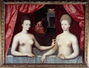 ガブリエル・デストリーズ（1573-1599）アンリ4世の愛人、妹のヴィラール公爵夫人（ジュリアン・ハイポリットまたはジュリアン・ハイポリット）（1575-1657）フォンテーヌブローの学校の絵画