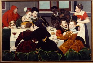 ガランとした食事Couples Enlaces、黒い肌の下僕。フォンテーヌブローの学校の絵画。16世紀 エクス・アン・プロヴァンス、グラネ美術館