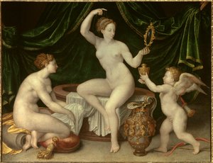 ヴィーナスのトイレ フォンテーヌブロー派の絵画16世紀薄暗い。0.97 x 1.26 m - ヴィーナスのトイレ。フォンテーヌブロー派、16世紀。0.97 x 1.26 m パリ、ルーヴル美術館 作： Fontainebleau School