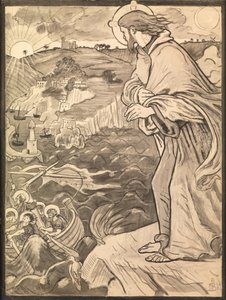 キリストは弟子たちがオールで働いているのを見ます 作： Ford Madox Brown