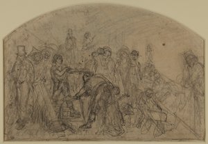 作品」の最初のラフスケッチ（人物の構図スケッチ） 作： Ford Madox Brown
