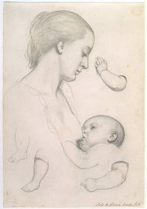 幼児のリパスト-1848年の子どもの腕と脚の研究を個別に行った母子の研究 作： Ford Madox Brown