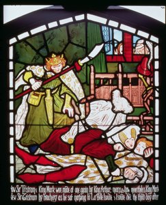 「トリスタンとイゾルデの物語」からのトリスタン卿の死、William Morris und Co.（ステンドグラス） 作： Ford Madox Brown