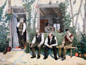 理髪店で、1895 作： Fortuné Méaulle