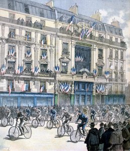 1891年のパリ-ブレスト-パリサイクルレースの開始 作： Fortuné Méaulle