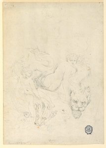 デッサン、魚に乗るテティスとキューピッド、1820年頃