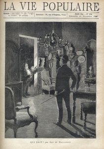 夜中に家に侵入してきた人を驚かせる男性。ギー・ド・モーパッサン（1850-1893）の「Who knows?"ギー・ド・モーパッサン(1850-1893)作。1890年に出版された「La vie populaire」に掲載されたエングレーヴィング。個人蔵 作： Fortune Louis Meaulle