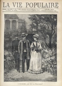 公園の路地を優雅な若い女性と歩くベキールの男。もう一人の男が二人を追う。ギイ・ド・モーパッサン（1850-1893）の「L