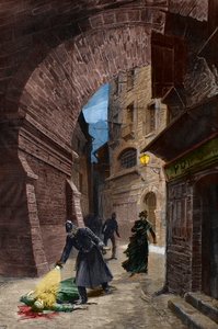 切り裂きジャックの犠牲者の発見、ロンドンのホワイトチャペル 作： Fortune Louis Meaulle