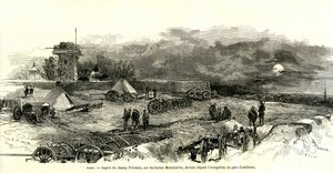 1859年、パリのモンマルトル山頂に建てられたソルフェリーノの塔。もともとはマラコフ塔と呼ばれ、高さ約25メートル、4層構造だった。1870年の戦争（パリの包囲 作： Fortune Louis Meaulle
