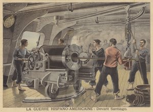 スペインとアメリカの戦争：サンティアゴデクーバ沖の軍艦 作： Fortune Louis Meaulle
