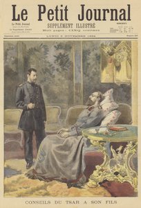 彼の息子に助言を与えるロシアの瀕死の皇帝アレクサンドル3世 作： Fortune Louis Meaulle