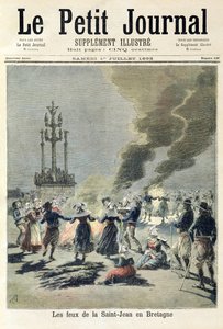 1893年7月1日、「Le Petit Journal」の表紙、ブルターニュの夏至を祝うために焚き火が点灯（カラー彫刻）