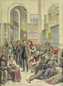 サン・ラザール駅でのイタリア移民、1896年3月29日「Le Petit Journal」より 作： Fortune Louis Meaulle and Henri Meyer