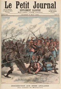 1891年5月2日の「ルプチジャーナル」からのマニプールの戦い（カラー彫刻） 作： Fortune Louis Meaulle and Henri Meyer
