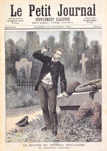 1891年10月10日、「ルプチジャーナル」より、イクセルの墓地にいるジョージスアーネストブーランジェ将軍の自殺