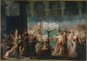 マラットの葬儀、コルドリエ教会にて、1793年7月15日と16日、1793年頃（油彩・カンヴァス） 作： Fougeat (attr. to)