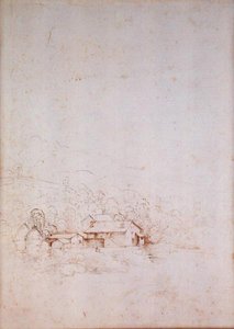 木々の間の農場（裏面）（紙にペン、茶と黒のインク）（長方形は152660参照） 作： Fra Bartolomeo