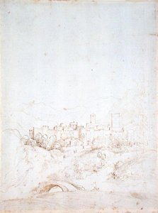 イタリアの丘陵都市（長方形）（紙にペン、茶と黒のインク）（裏面は152661参照） 作： Fra Bartolomeo