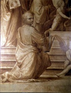 跪く若い聖人を描いた「大評議会祭壇画」の細部 作： Fra Bartolomeo