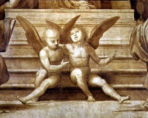 大評議会の祭壇画、2つのケルブを描いたディテール 作： Fra Bartolomeo
