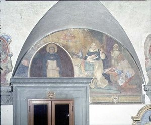 聖アントニヌスのベルトの鍵の奇跡的な発見」ルネット（フレスコ画） 作： Fra (c.1387 1455) Angelico