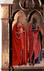 4人の天使に囲まれた聖母子、福音書記者聖ヨハネとマグダラのマリアの詳細、サン・ドメニコ美術館所蔵（43910の詳細）