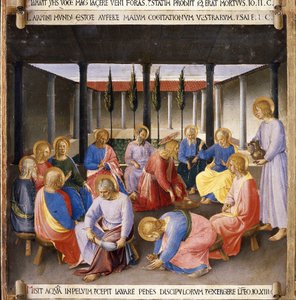 足洗い。キリストの生涯」アルマディオ・デッリ・アルジェンティ(木にテンペラ 作： Fra  Angelico