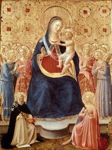 天使と聖母子、聖ドミニコとアレクサンドリアの聖カタリナ、1435年頃（テンペラ・金・パネル） 作： Fra (c.1387 1455) Angelico
