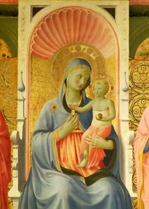 マドンナと子供、フラ アンジェリコ (1400 年-1455 年頃) として知られるジョヴァンニ ダ フィエーゾレ作のアナレナの祭壇画の詳細、木にテンペラ 作： Fra (c.1387 1455) Angelico