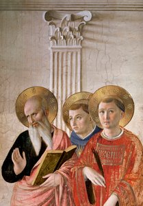 影のマドンナ。詳細聖ヨハネ、聖トマス、聖ローレンス（フレスコ画、1438年から1446年頃 作： Fra  Angelico
