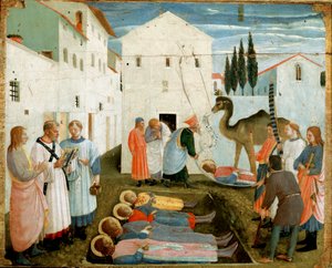 聖コスマスとダミアンの埋葬（木の上の絵 作： Fra  Angelico