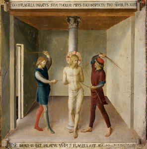 鞭打ちの様子。キリストの生涯」アルマディオ・デッリ・アルジェンティ(木にテンペラ 作： Fra  Angelico