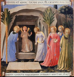 墓の前の3人のマリア。キリストの生涯」アルマディオ・デッリ・アルジェンティ(木にテンペラ 作： Fra  Angelico