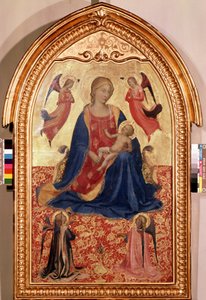 「「聖母子と天使たち」」 (聖母子と天使たち) グイド・ディ・ピエトロ (またはフラ・ジョヴァンニ・ダ・フィエーゾレ) 作の木のテンペラ フラ・アンジェリコまたはイル・ベアト (1400-1455) 1425 Dim. 81x51 cm エルミタージュ美術館、 セントピーターズバーグ 作： Fra (c.1387 1455) Angelico