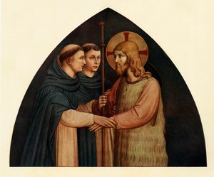 15世紀、2人のドミニカ人が巡礼者として出会ったキリスト、c1909 作： Fra Angelico