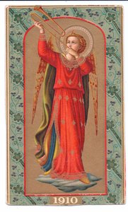 カラーリソプリントフラアンジェリコエンジェル、トランペット、1910年頃 作： Fra Angelico