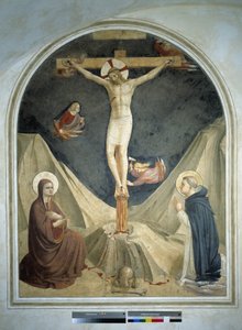 聖母マリアと聖ドミニクとのはりつけ。フレスコバイグイドディピエトロ 作： Fra Angelico