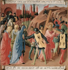 キリストの生涯の歴史：カルバリーへの登り、十字架の運び 作： Fra Angelico